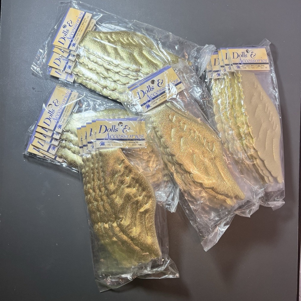 Lot of 5 Mangelsen's Puffy Angel Wings Gold 14" Wing Span Doll Craft Supply NOS